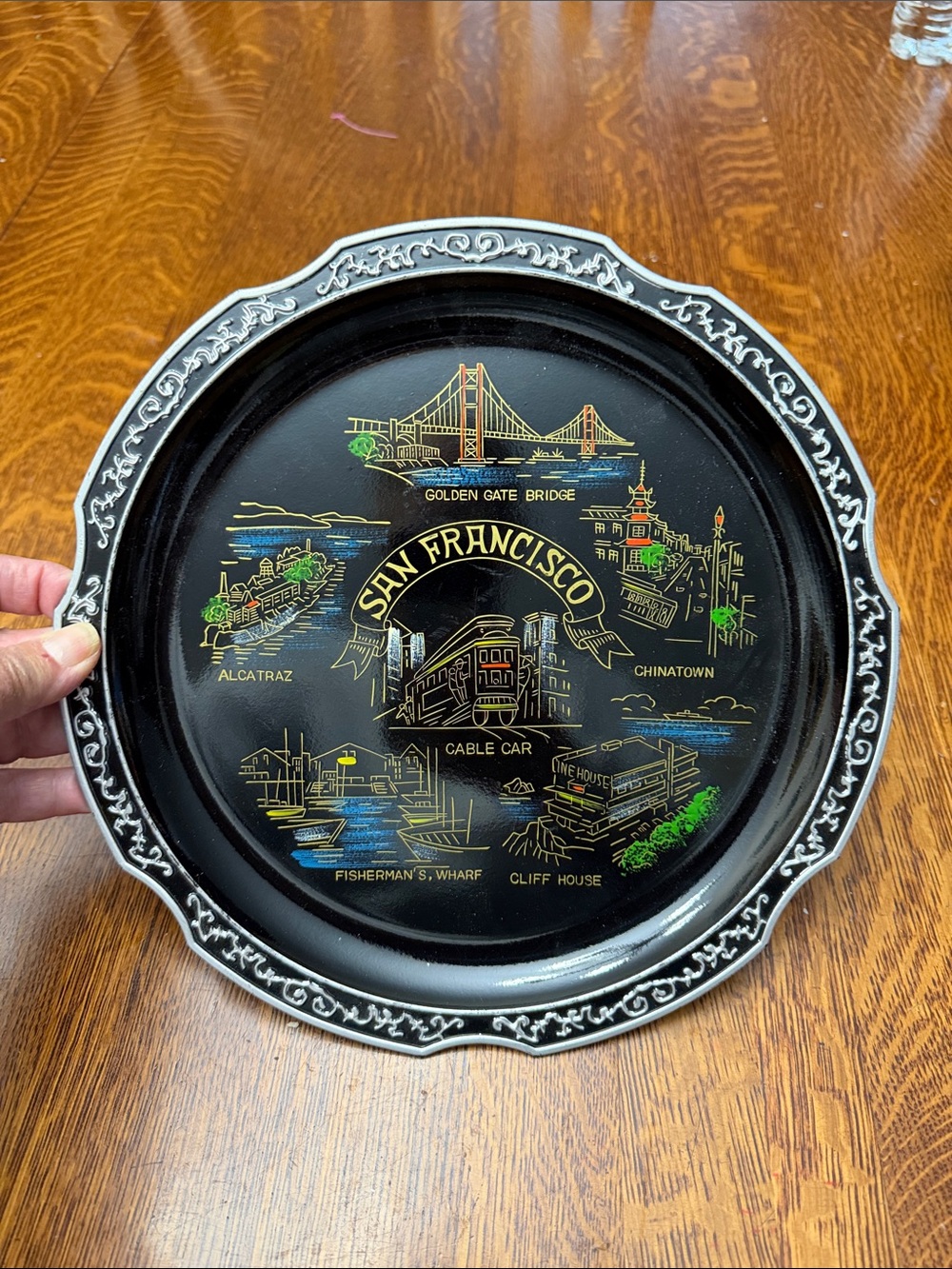 San Francisco Souvenir Decorative Plastic Tray - Black with Gold Accents